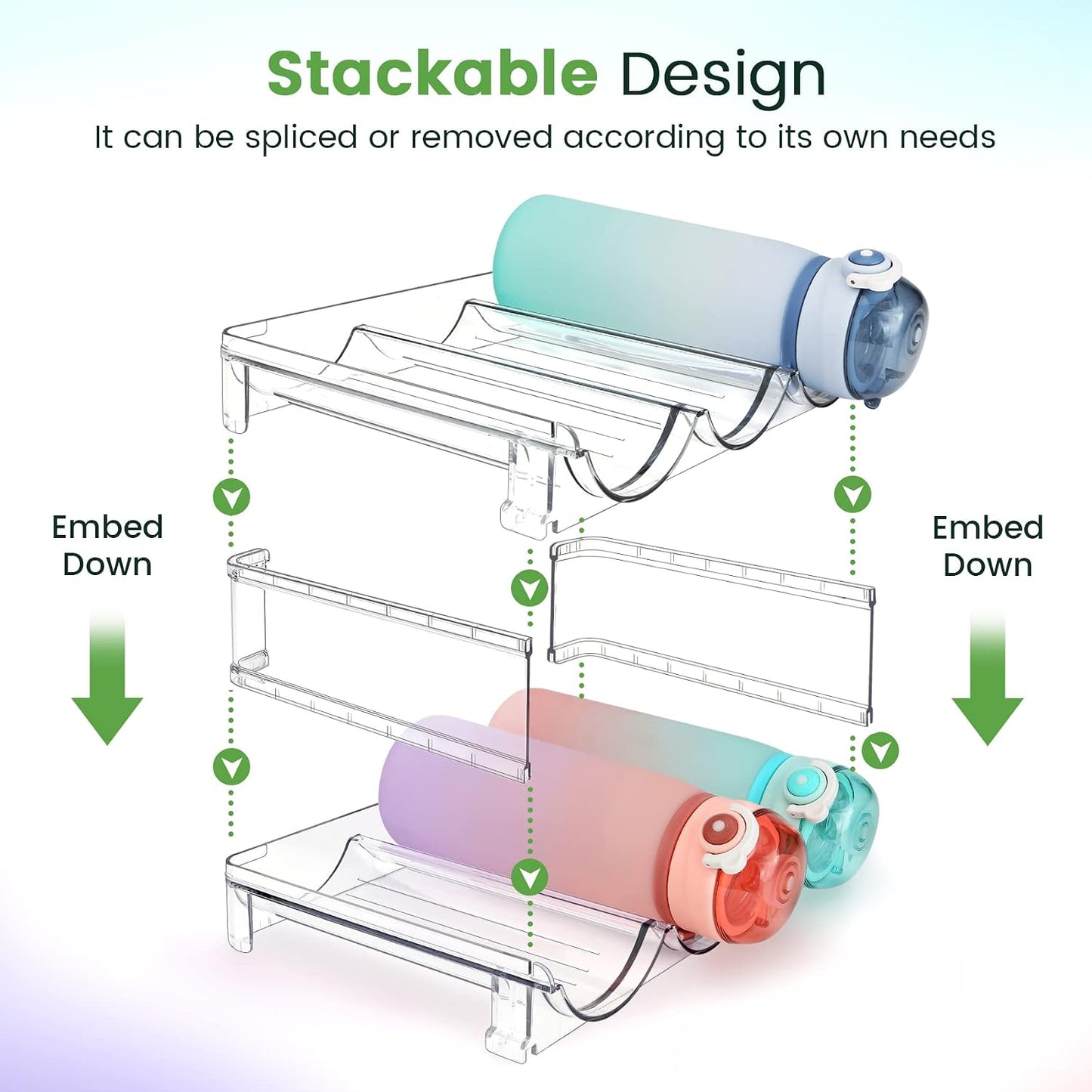 Water bottle organizer stacked