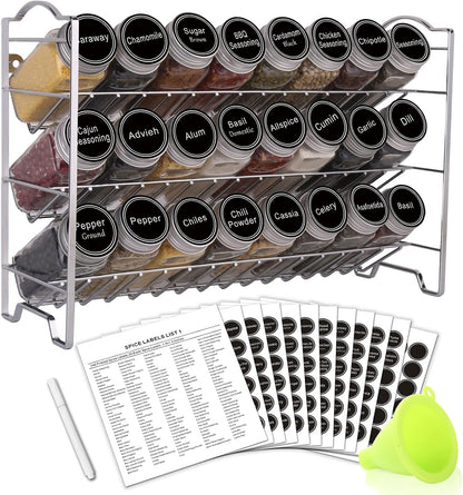 SWOMMOLY Spice Rack Organizer with 24 glass jars