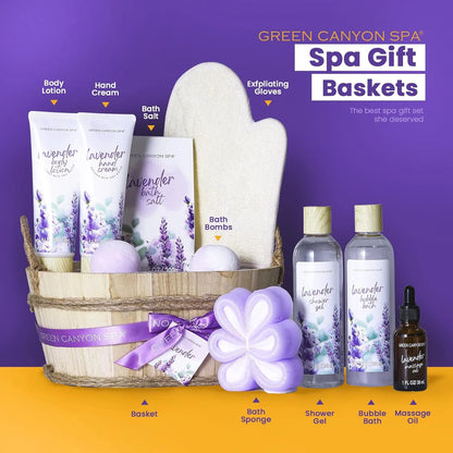 Bath Gift Sets for Women, 11Pcs Lavender Spa Baskets Gift Kits, Relaxing Birthday Mothers Day Gifts for Mom Her