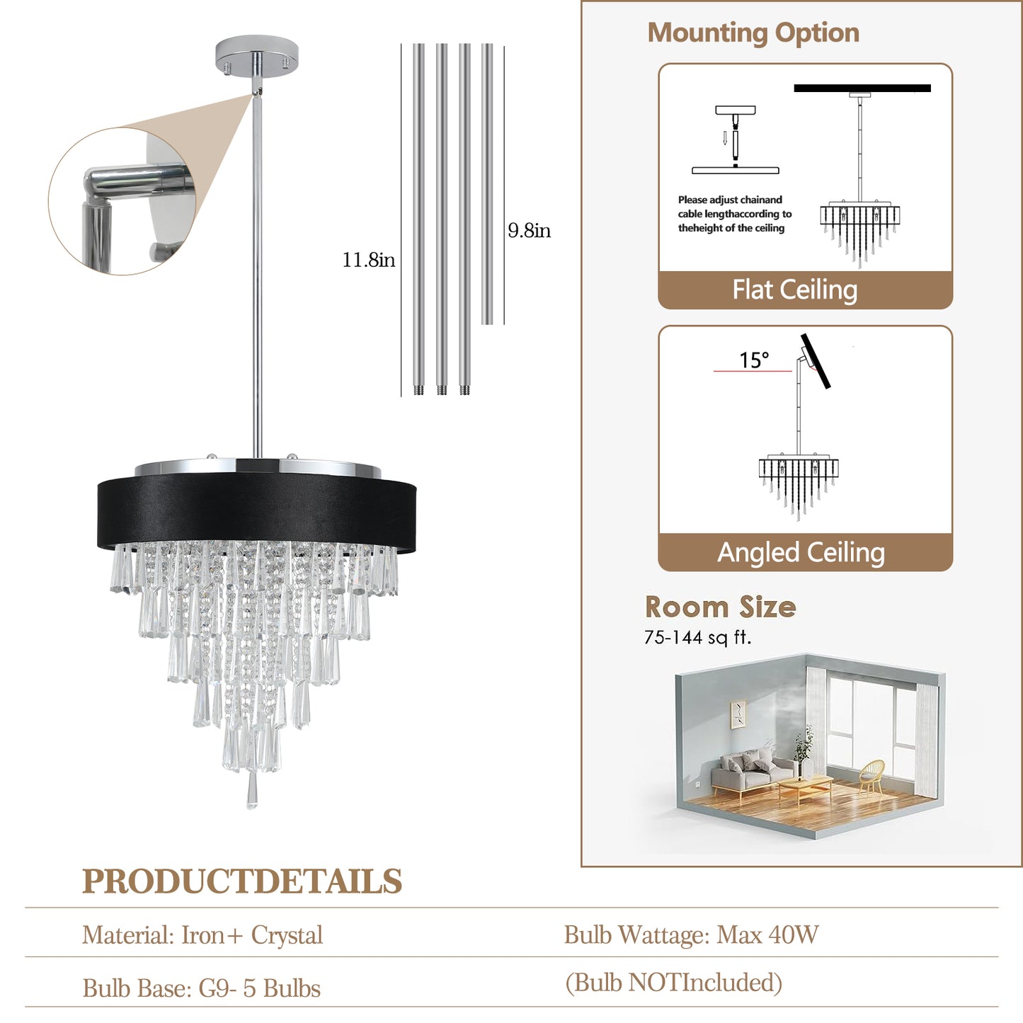 Modern Crystal Chandelier for  Living-Room Round Cristal Lamp Luxury Home Decor  Light Fixture