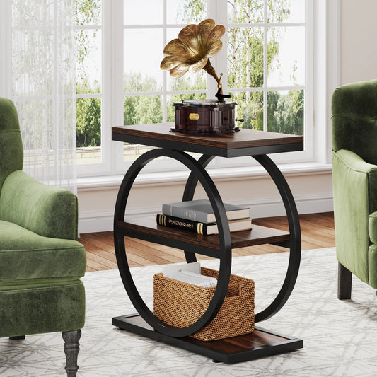 Tribesigns industrial end table with 3 storage shelves